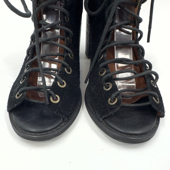 Jeffrey Campbell Cors Lace Up Suede Booties Womens 7 Black Block Heel Boho Witch - Picture 5 of 11